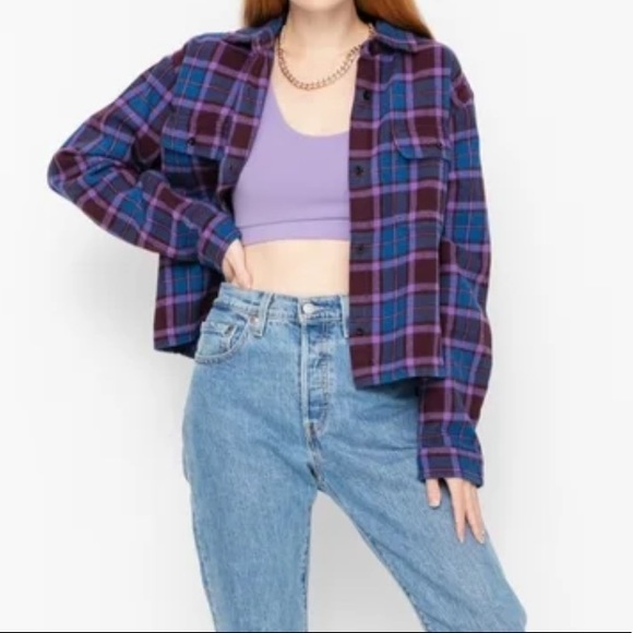 SOLD Obey Cropped Flannel | Small | Pac Sun, Nordstrom | Purple, Blue - Picture 2 of 5